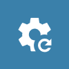 Gear and refresh icon on blue background.